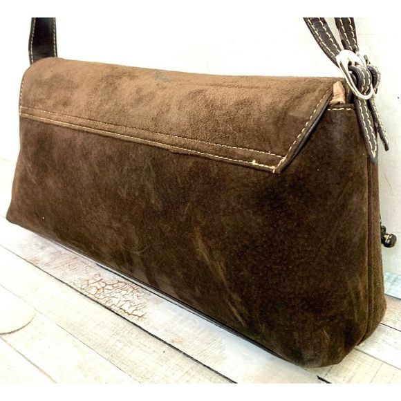 La Laurent BROWN GENUINE SUEDE LEATHER FLAP SATCHEL SHOULDER BAG HANDBAG PURSE - Picture 6 of 11